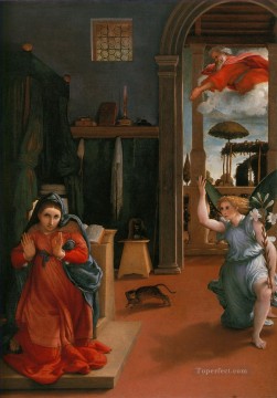 ロレンツォ・ロット Painting - 受胎告知 1525 ルネッサンス ロレンツォ ロット